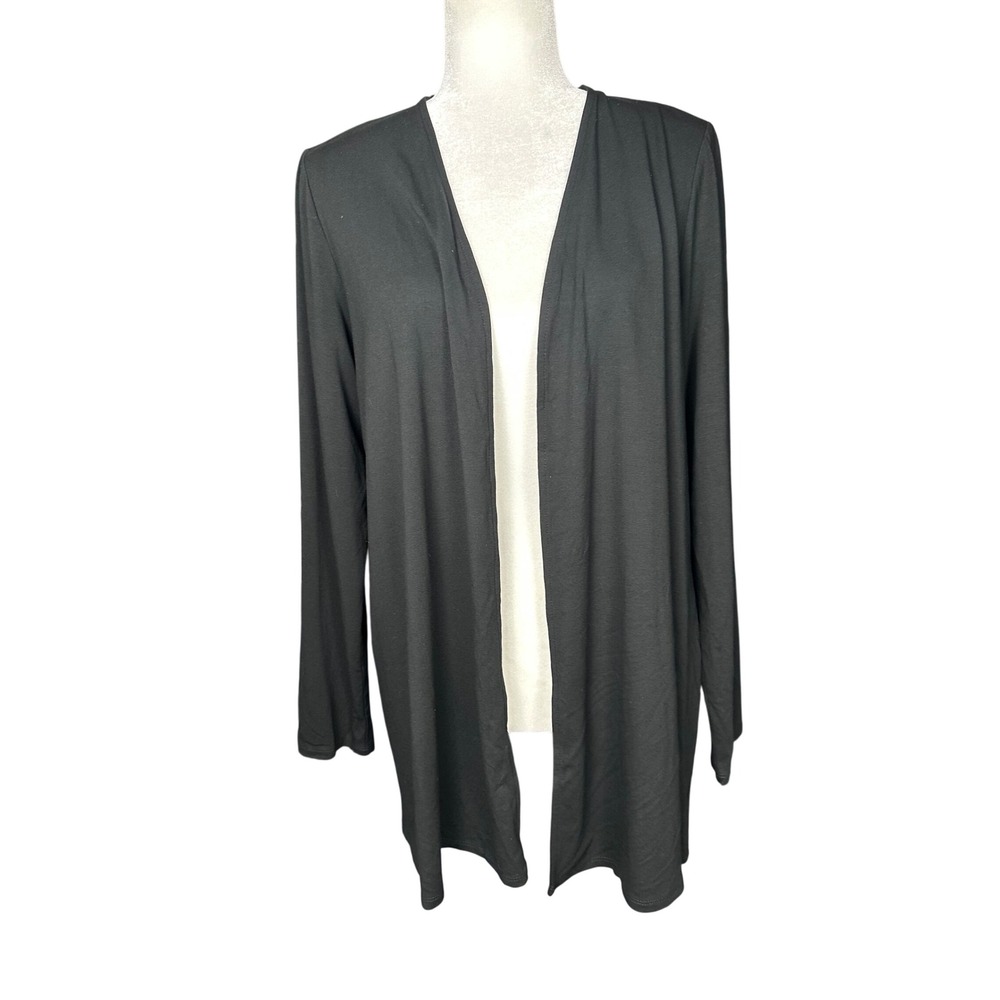 J. Jill Wearever Collection Women M Black Open Front Sweater Cardigan Travel - Picture 2 of 7